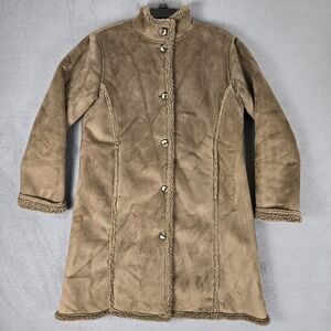 L.L. Bean Tan Suede Coat with Shearling Trim